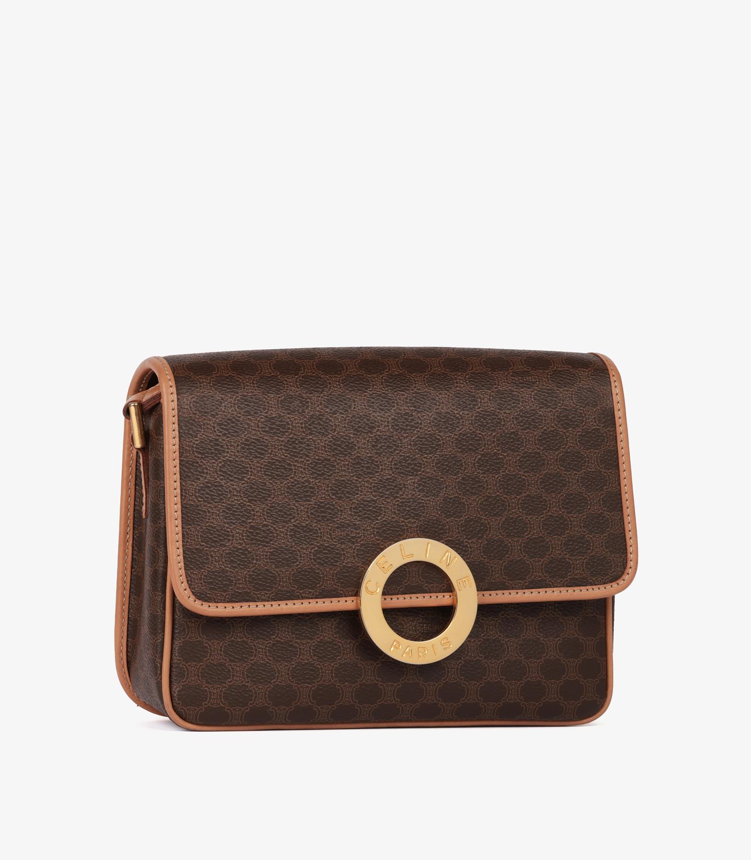 Marron Messenger Vintage de Celine en toile enduite de monogramme et cuir de veau marron en vente