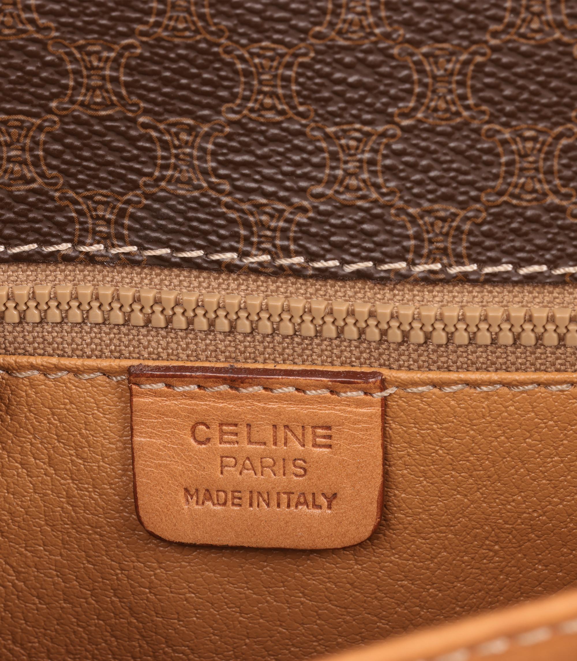 Celine Braunes Macadam Monogram beschichtetes Segeltuch & Kalbsleder Vintage By Messenger im Angebot 4