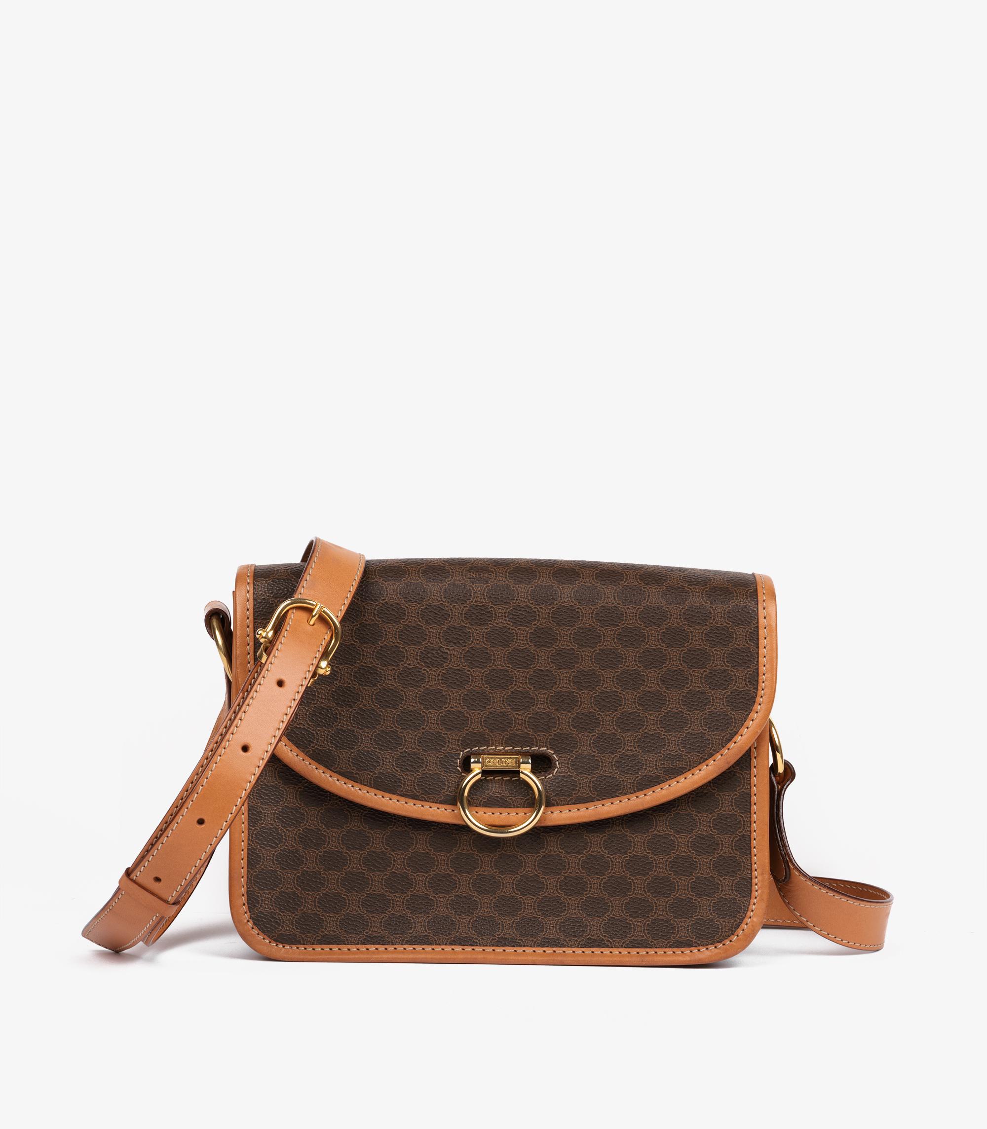 Celine Brown Macadam Monogram Canvas rivestito e pelle di vitello Vintage Messenger