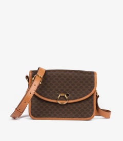 Celine Brown Macadam Monogram Canvas rivestito e pelle di vitello Vintage Messenger