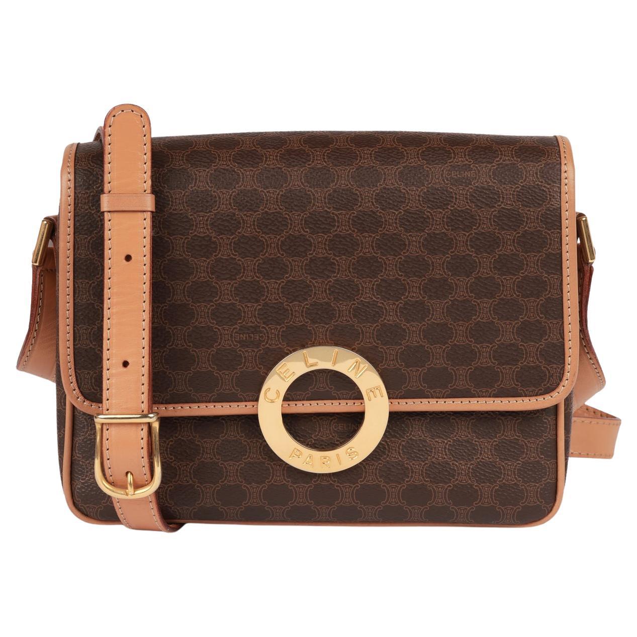 Celine Brown Macadam Monogram Canvas rivestito e pelle di vitello Vintage Messenger
