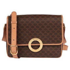 Celine Brown Macadam Monogram Coated Canvas & Calfskin Leather Vintage Messenger
