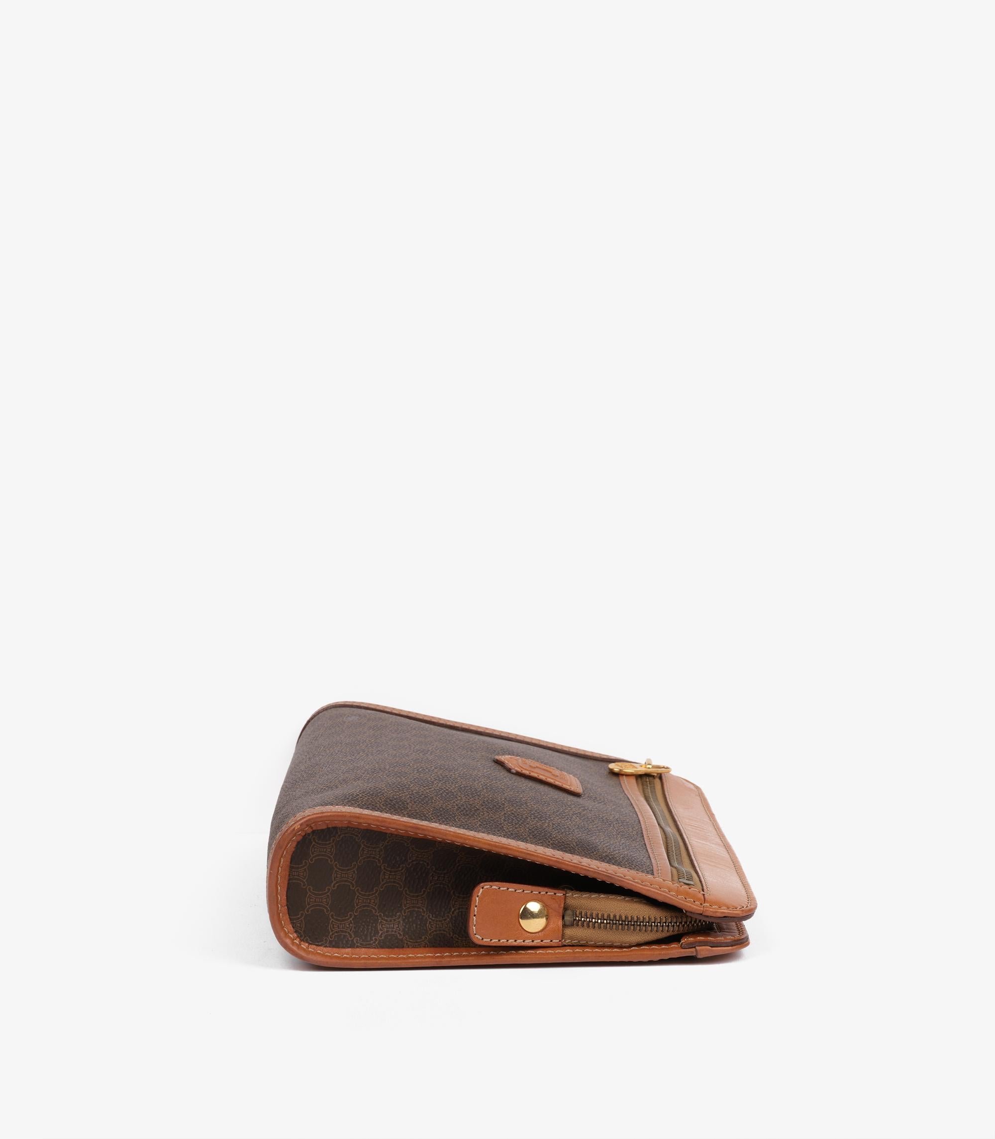 Celine Brown Macadam Monogram Coated Canvas & Calfskin Leather Vintage Wristlet For Sale 1