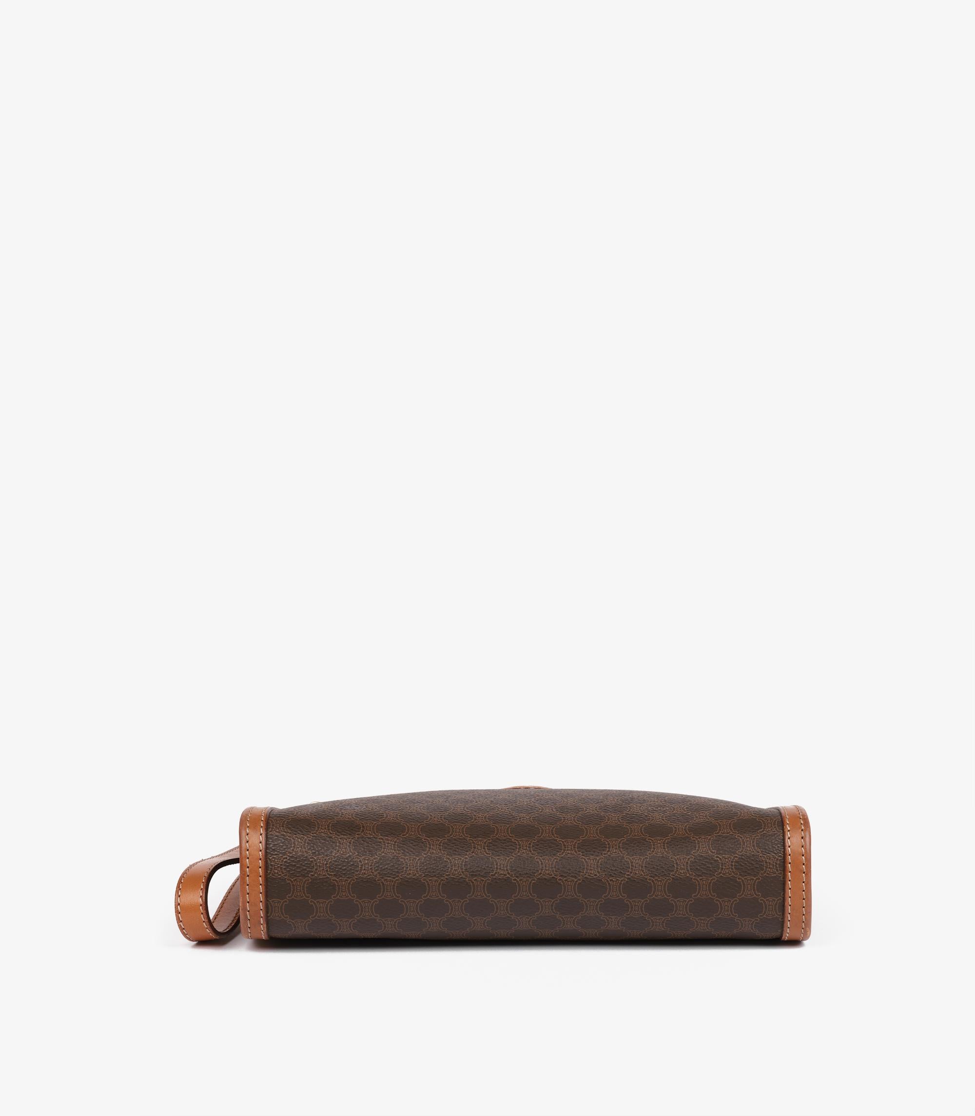 Celine Brown Macadam Monogram Coated Canvas & Calfskin Leather Vintage Wristlet For Sale 2