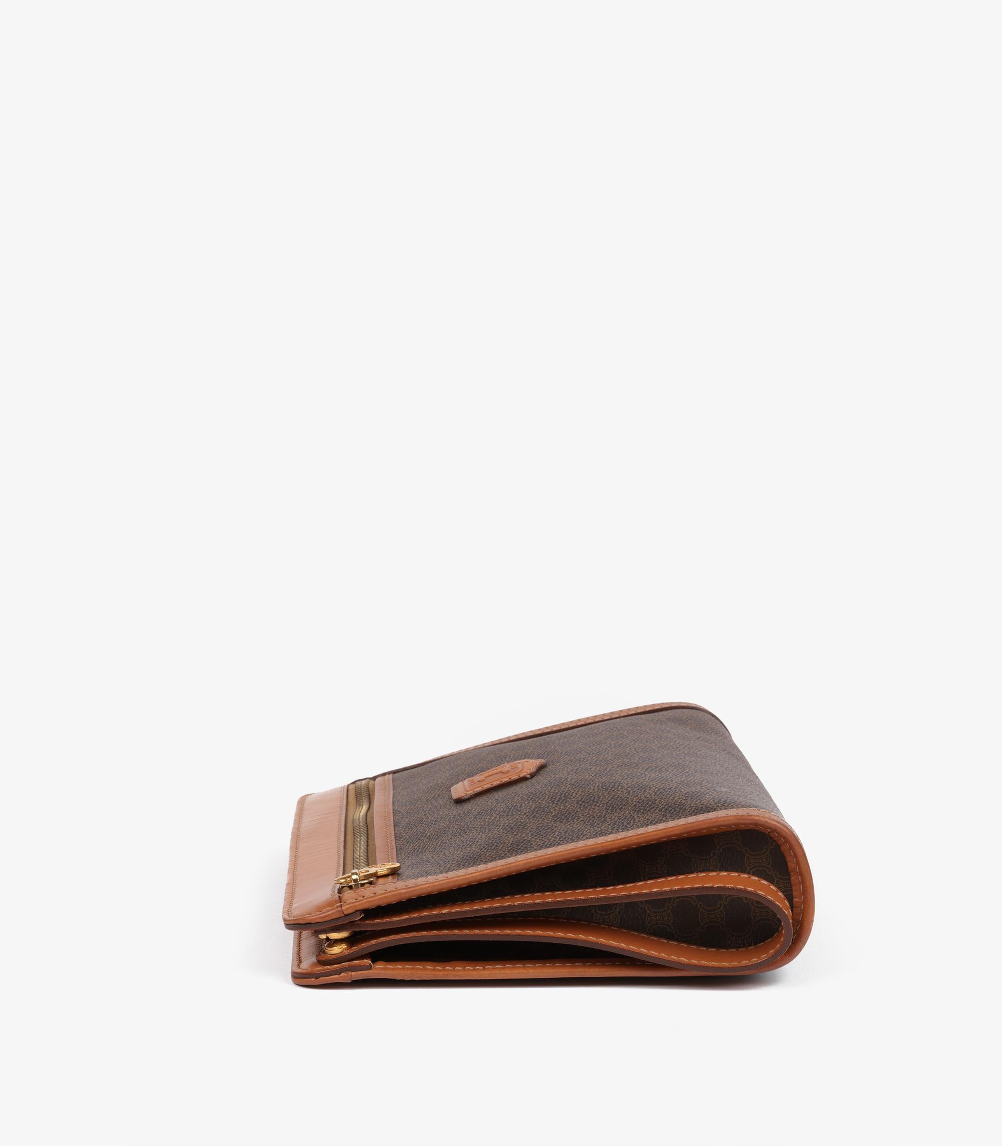 Celine Brown Macadam Monogram Coated Canvas & Calfskin Leather Vintage Wristlet For Sale 3