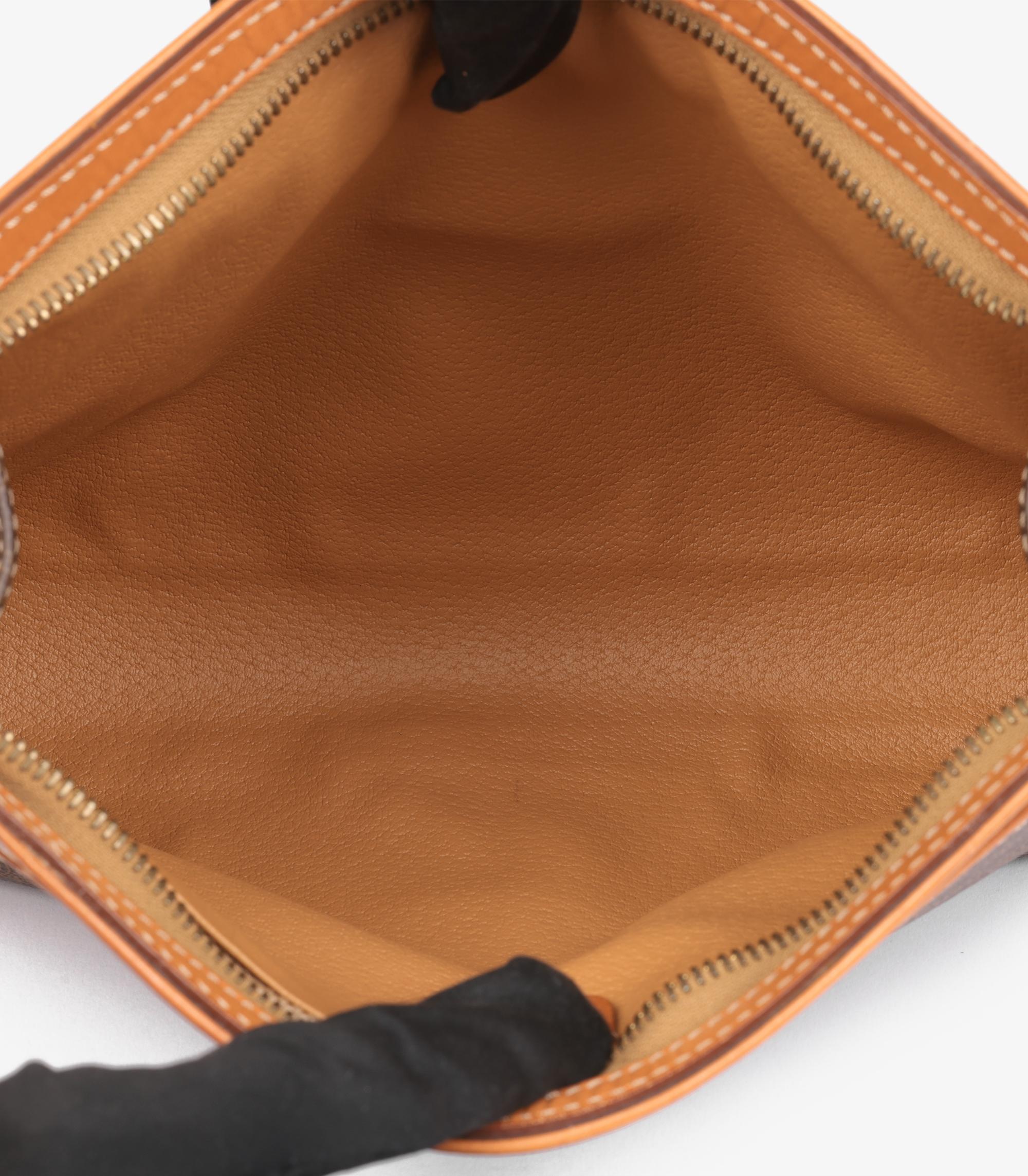 Celine Brown Macadam Monogram Coated Canvas & Calfskin Leather Vintage Wristlet For Sale 4