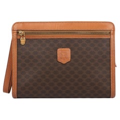 Celine Brown Macadam Monogram Coated Canvas & Calfskin Leather Vintage Wristlet