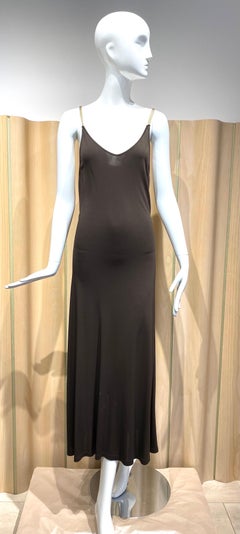 Celine Brown Matte Jersey Spaghetti Strap Dress