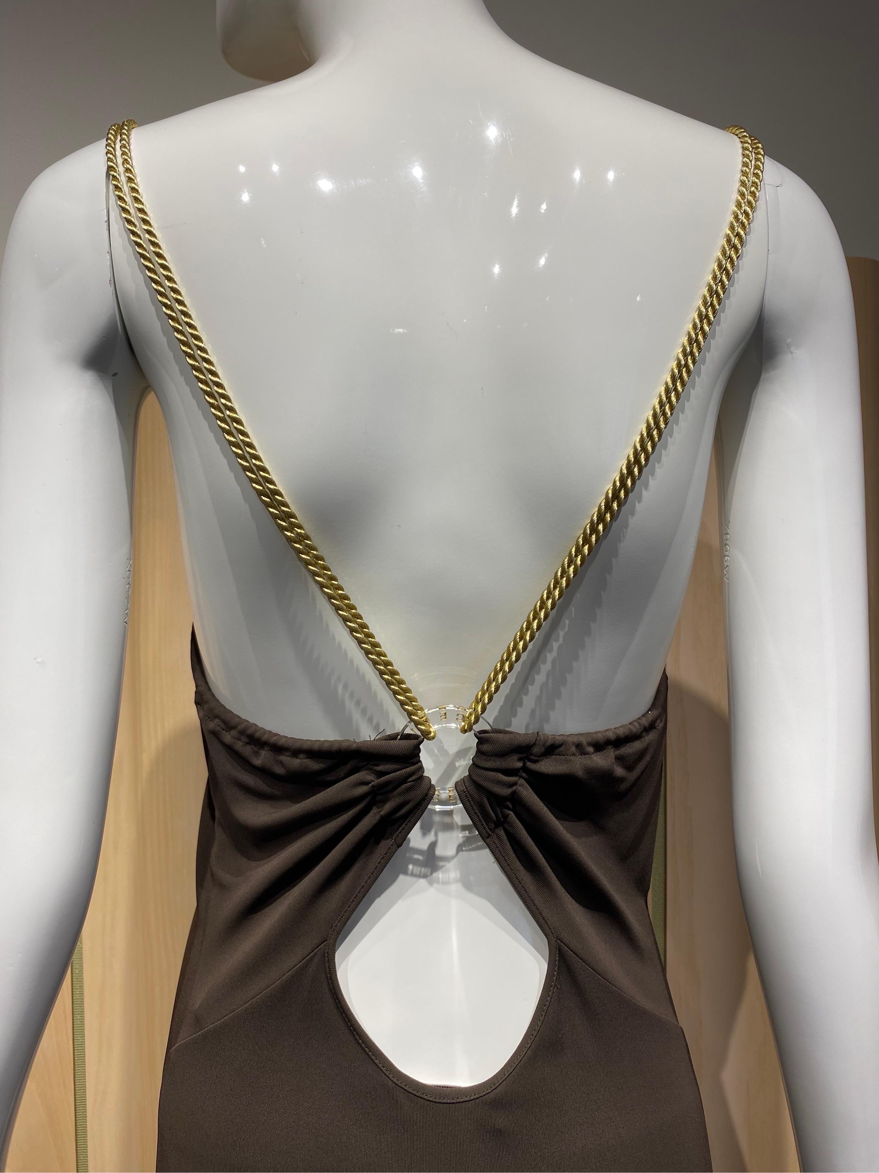 Celine Brown Matte Jersey Spaghetti Strap Dress 1