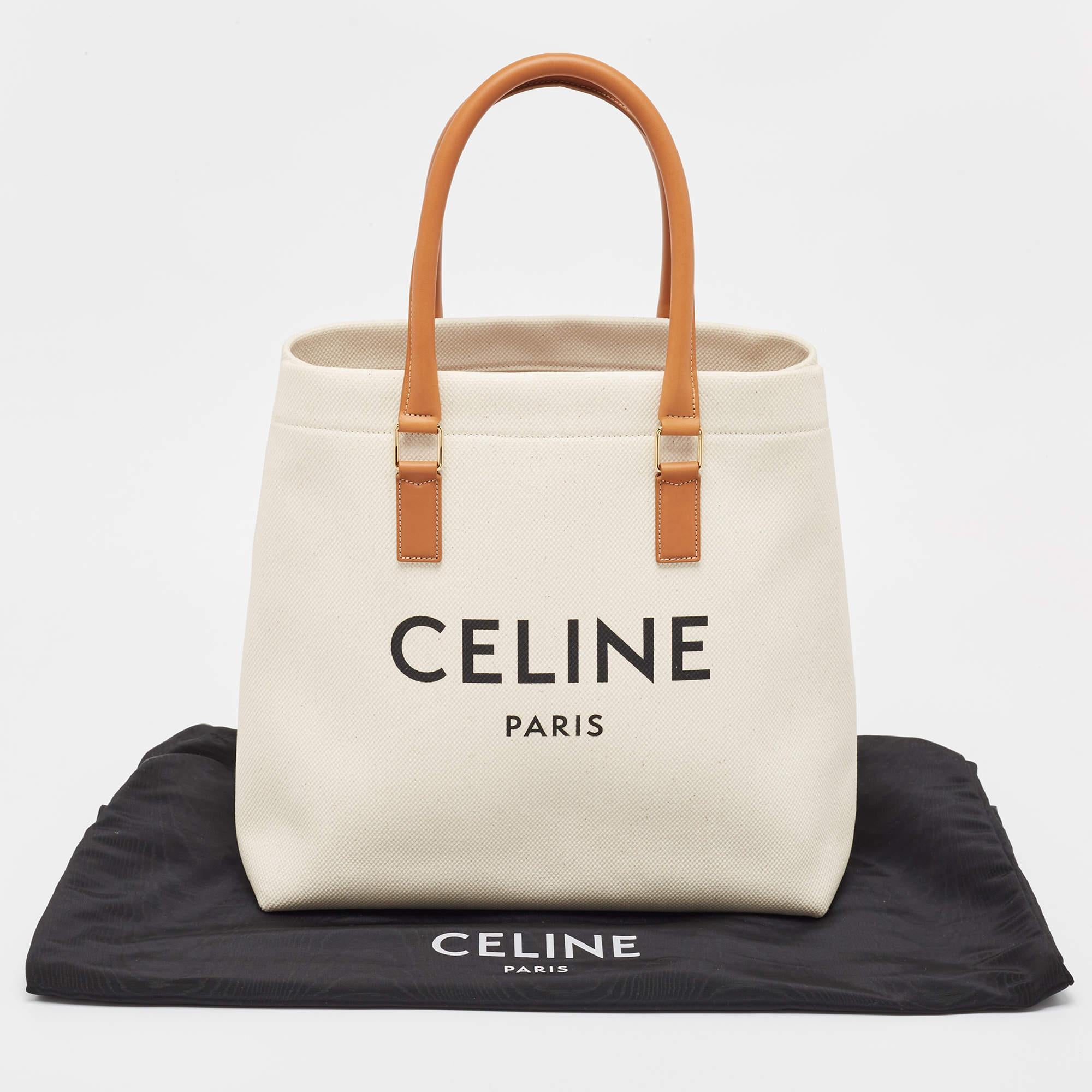 Celine Brown/Off White Canvas and Leather Vertical Cabas Tote 10