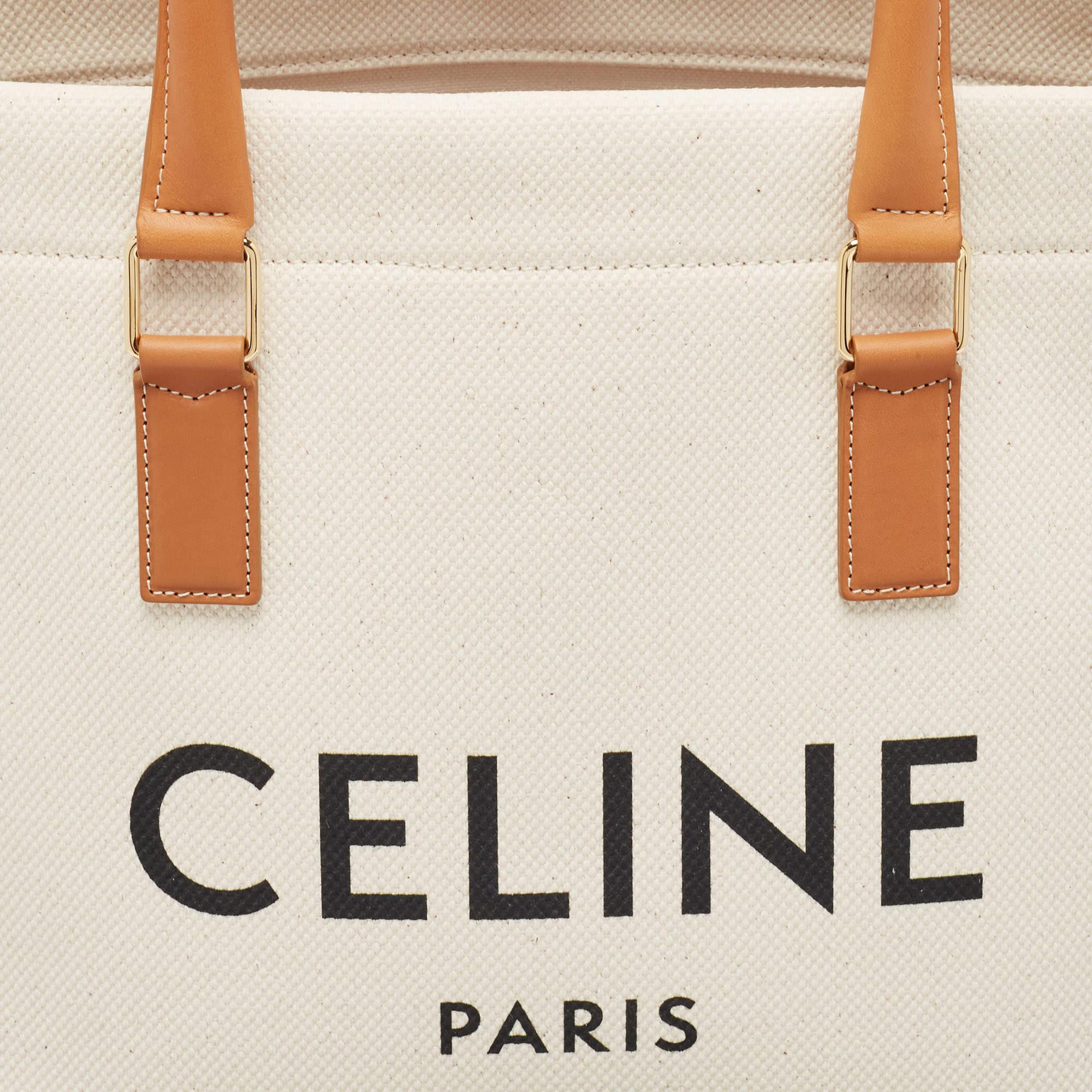 Celine Brown/Off White Canvas and Leather Vertical Cabas Tote 2