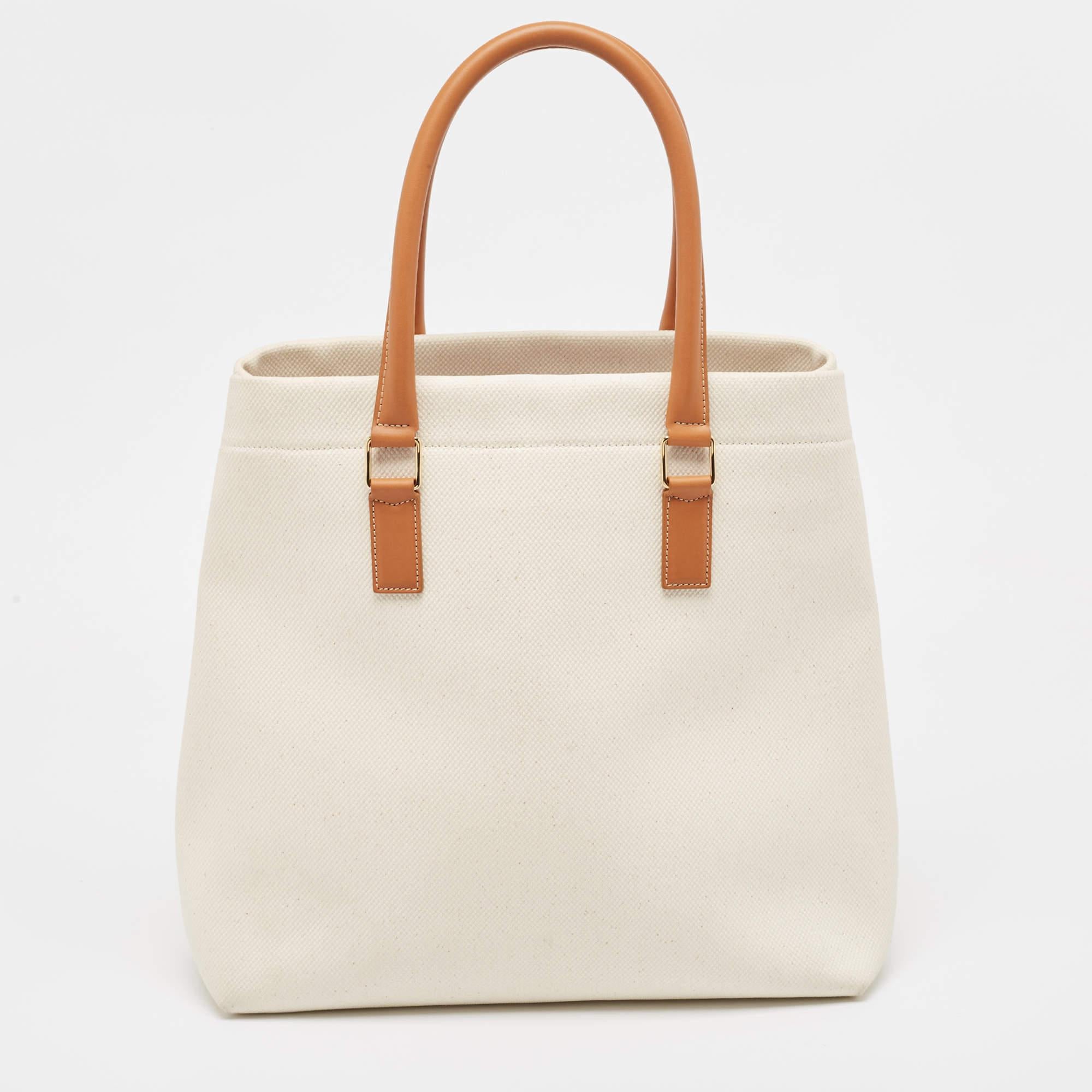 Celine Brown/Off White Canvas and Leather Vertical Cabas Tote 5