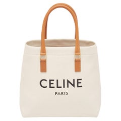 Celine Brown/Off White Canvas and Leather Vertical Cabas Tote