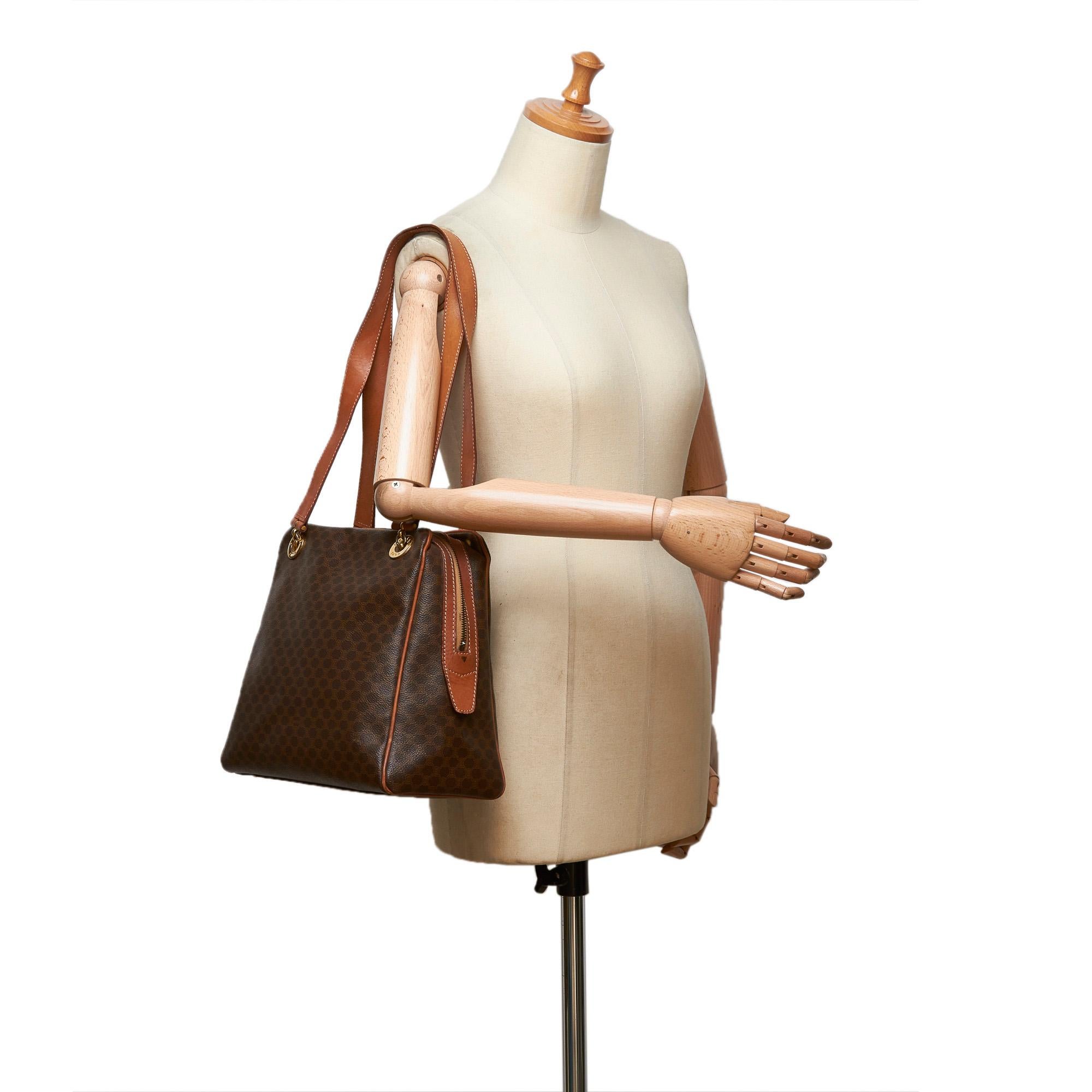 Celine Brown PVC Plastic Macadam Shoulder Bag France 10