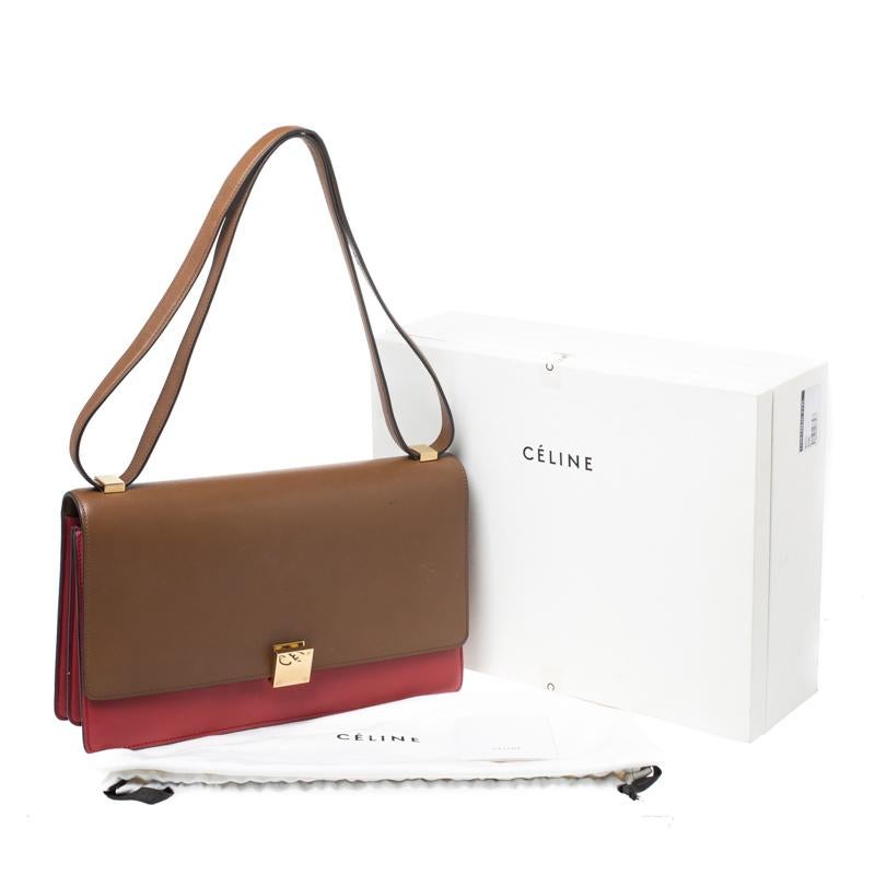 Celine Brown/Red Leather Large Classic Box Bag 4