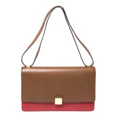 Celine Brown/Red Leather Large Classic Box Bag