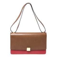 Celine - Grand sac classique en cuir marron/rouge avec boîte