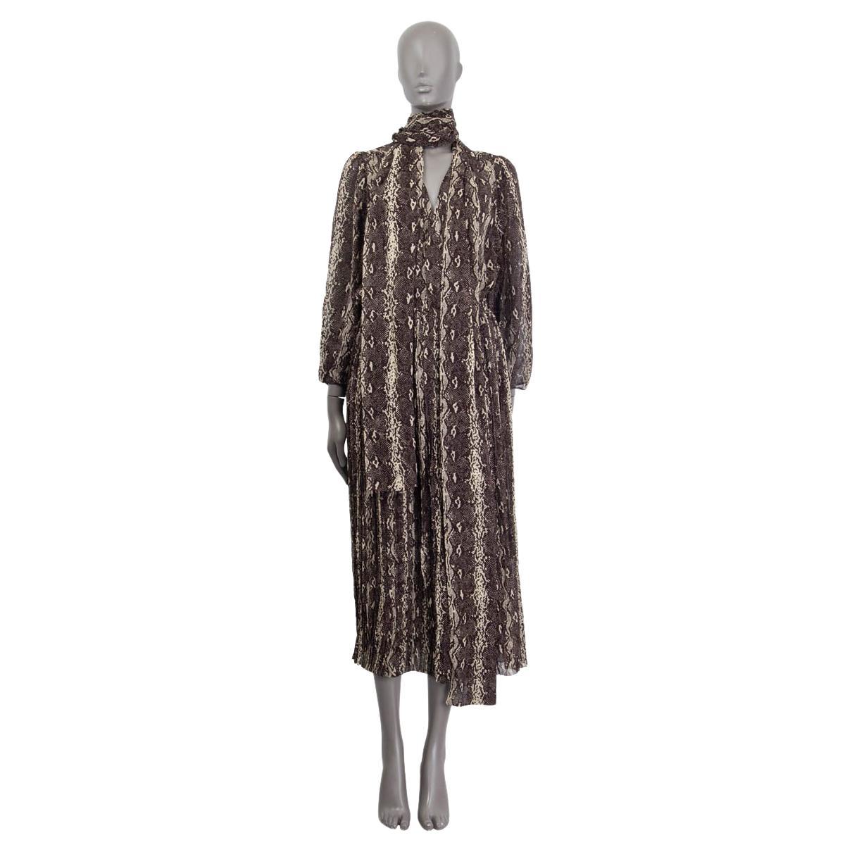 CELINE brown silk SNAKE PRINT LONG PLEATED FLUID Dress S For Sale