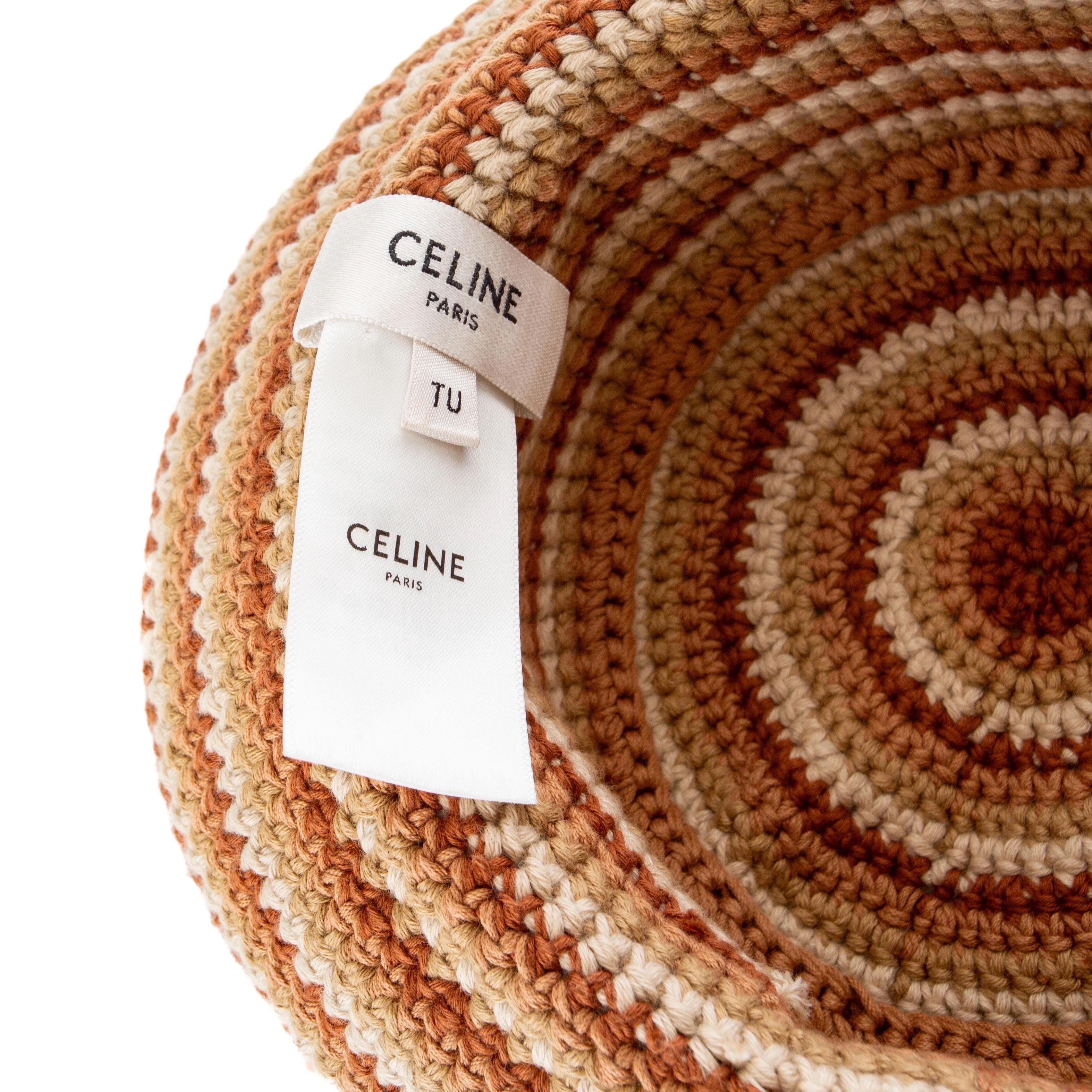 Celine Brown Striped Cotton Crochet Triomphe Bucket Hat 5