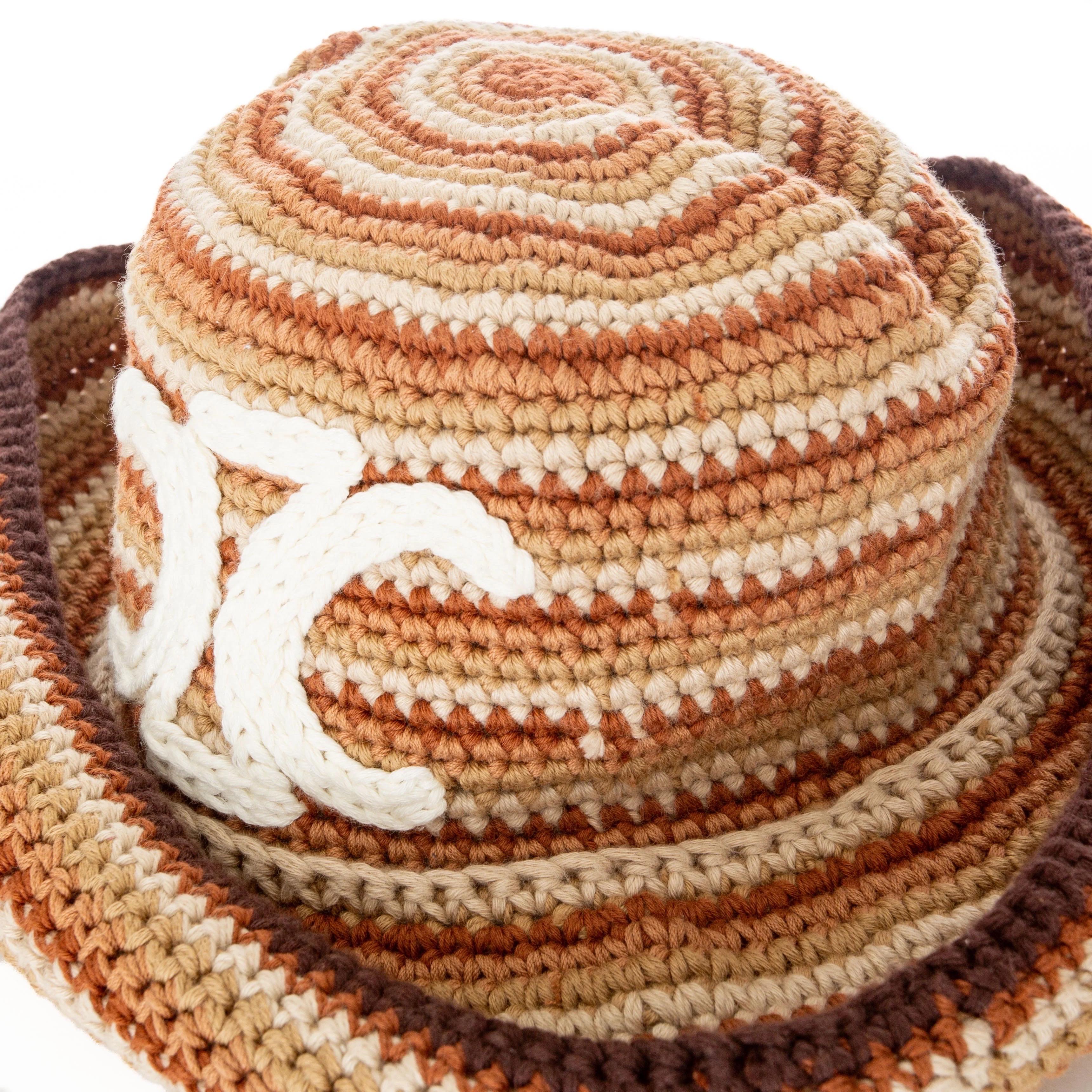Women's or Men's Celine Brown Striped Cotton Crochet Triomphe Bucket Hat