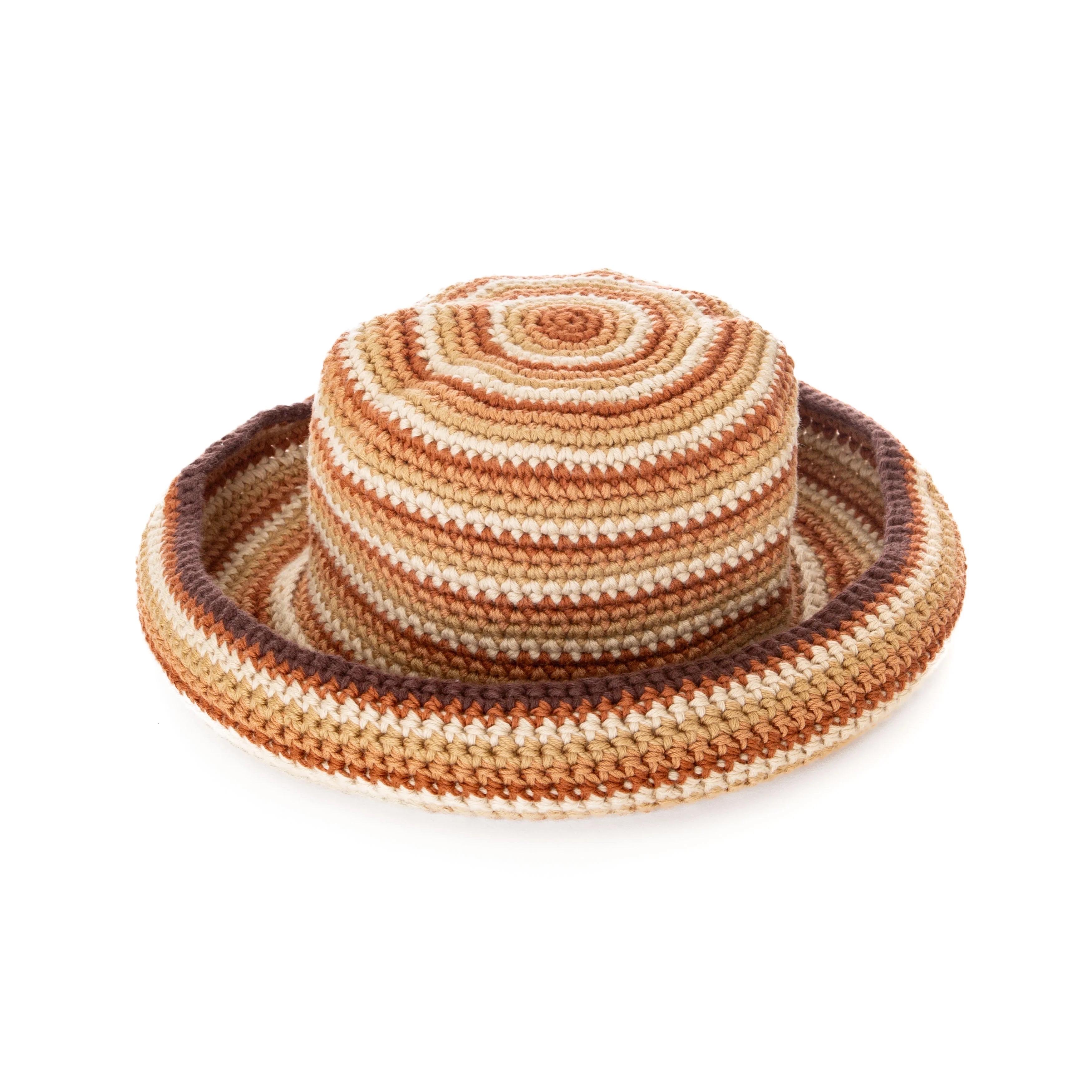 Celine Brown Striped Cotton Crochet Triomphe Bucket Hat 1