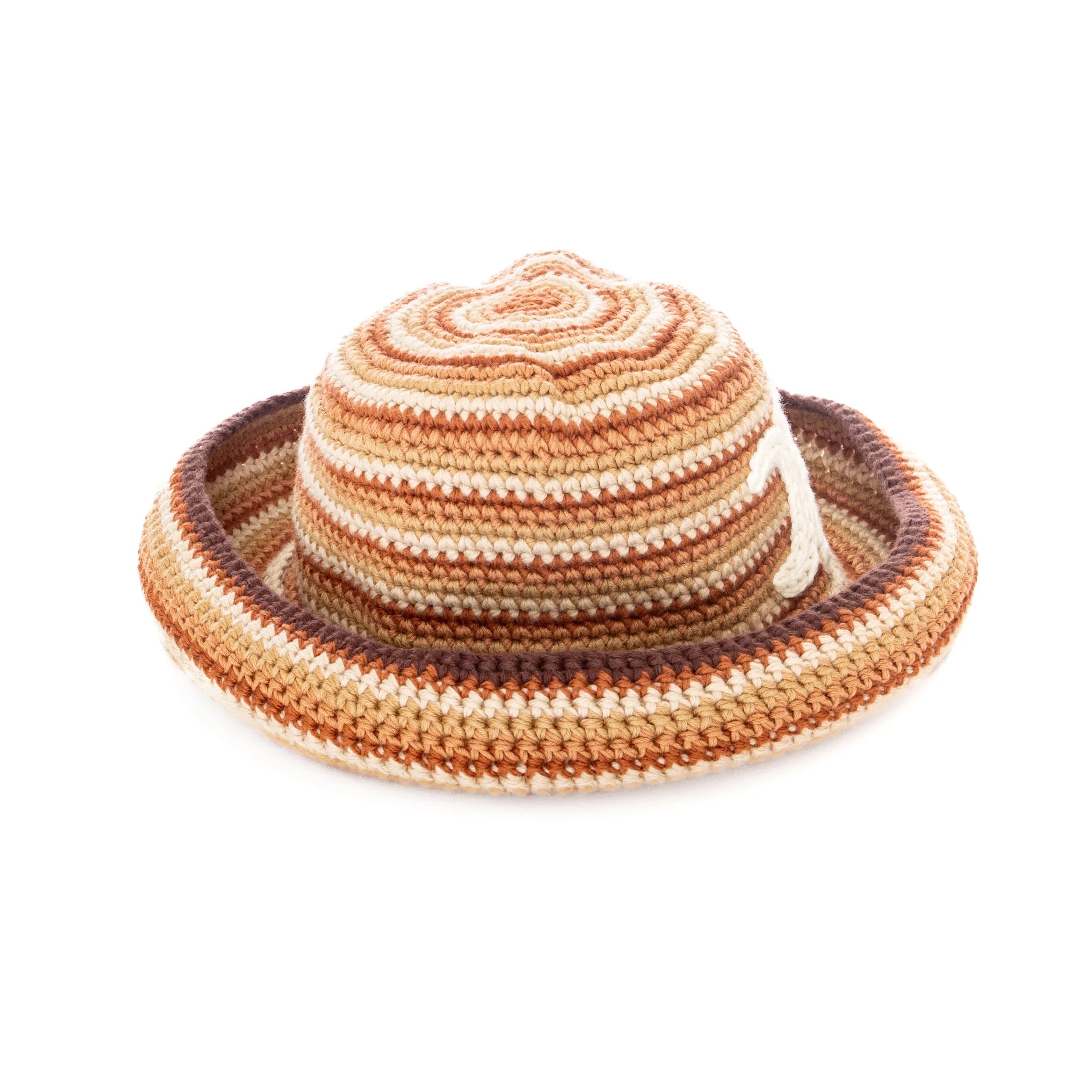 Celine Brown Striped Cotton Crochet Triomphe Bucket Hat 3