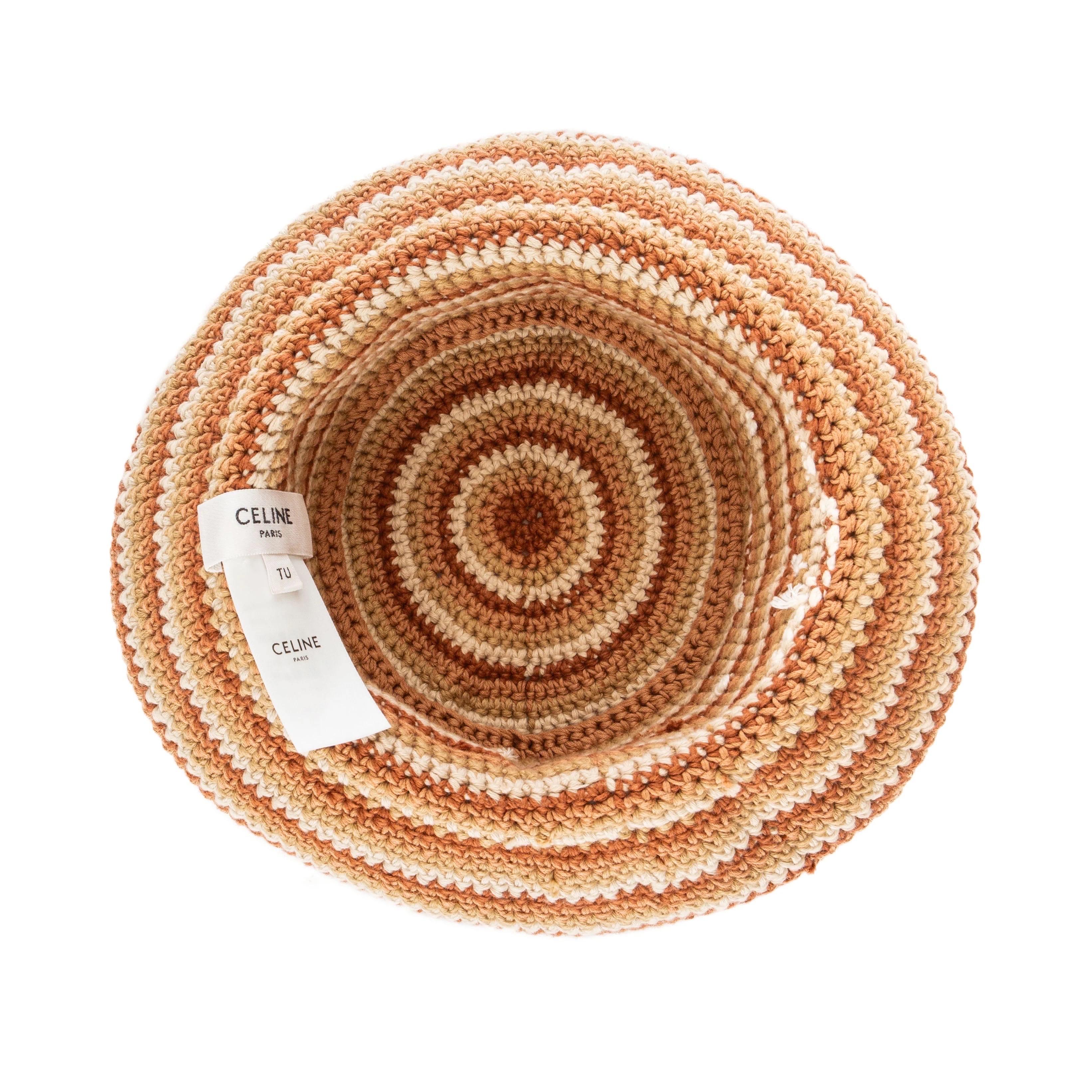 Celine Brown Striped Cotton Crochet Triomphe Bucket Hat 4
