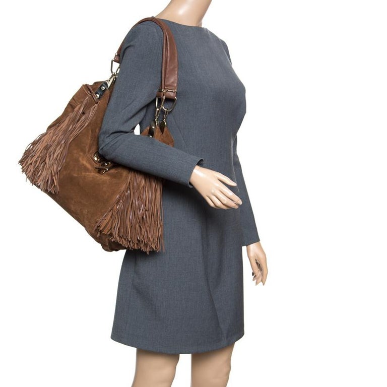 Celine Brown Suede Fringed Dimitri Hobo For Sale at 1stDibs