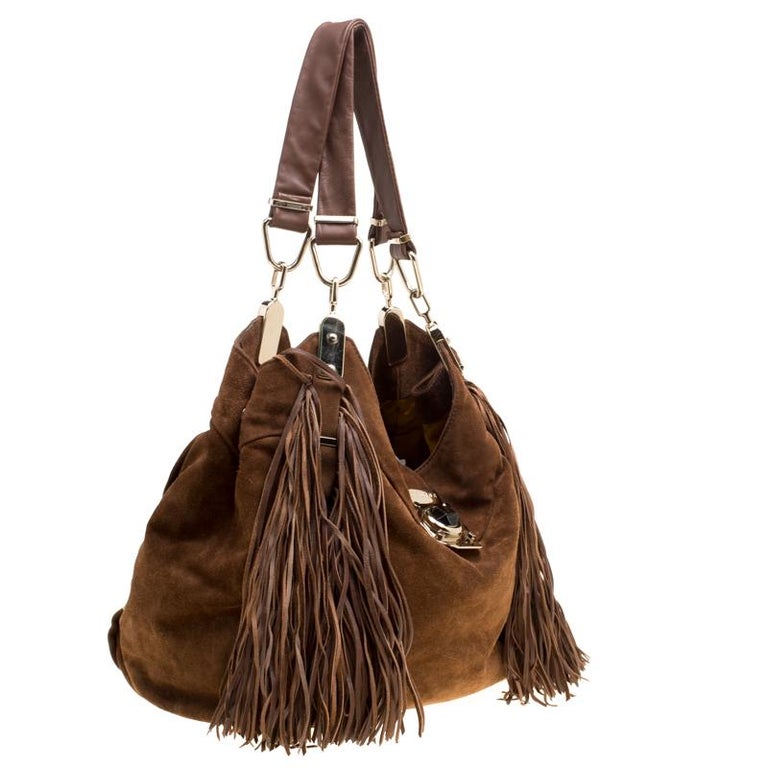 Celine Brown Suede Fringed Dimitri Hobo For Sale at 1stDibs