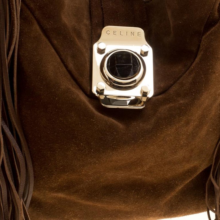 Celine Brown Suede Fringed Dimitri Hobo For Sale at 1stDibs