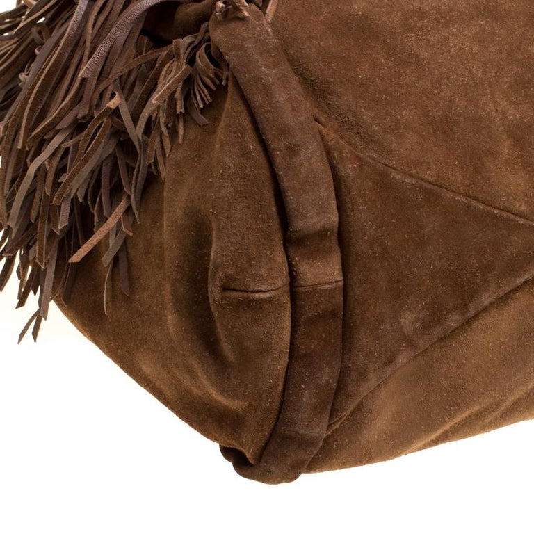 Celine Brown Suede Fringed Dimitri Hobo For Sale at 1stDibs
