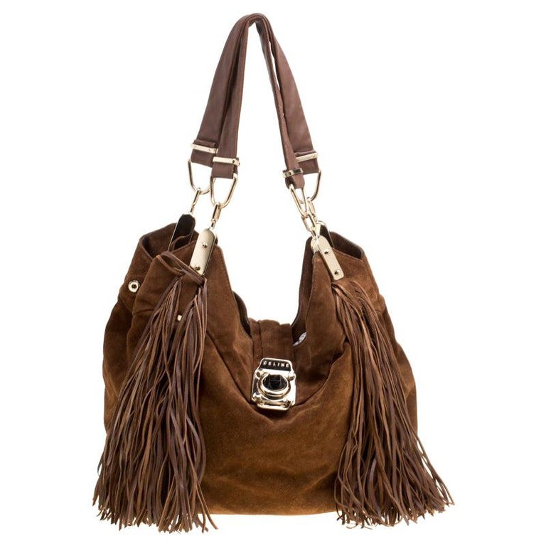 Celine Brown Suede Fringed Dimitri Hobo For Sale at 1stDibs