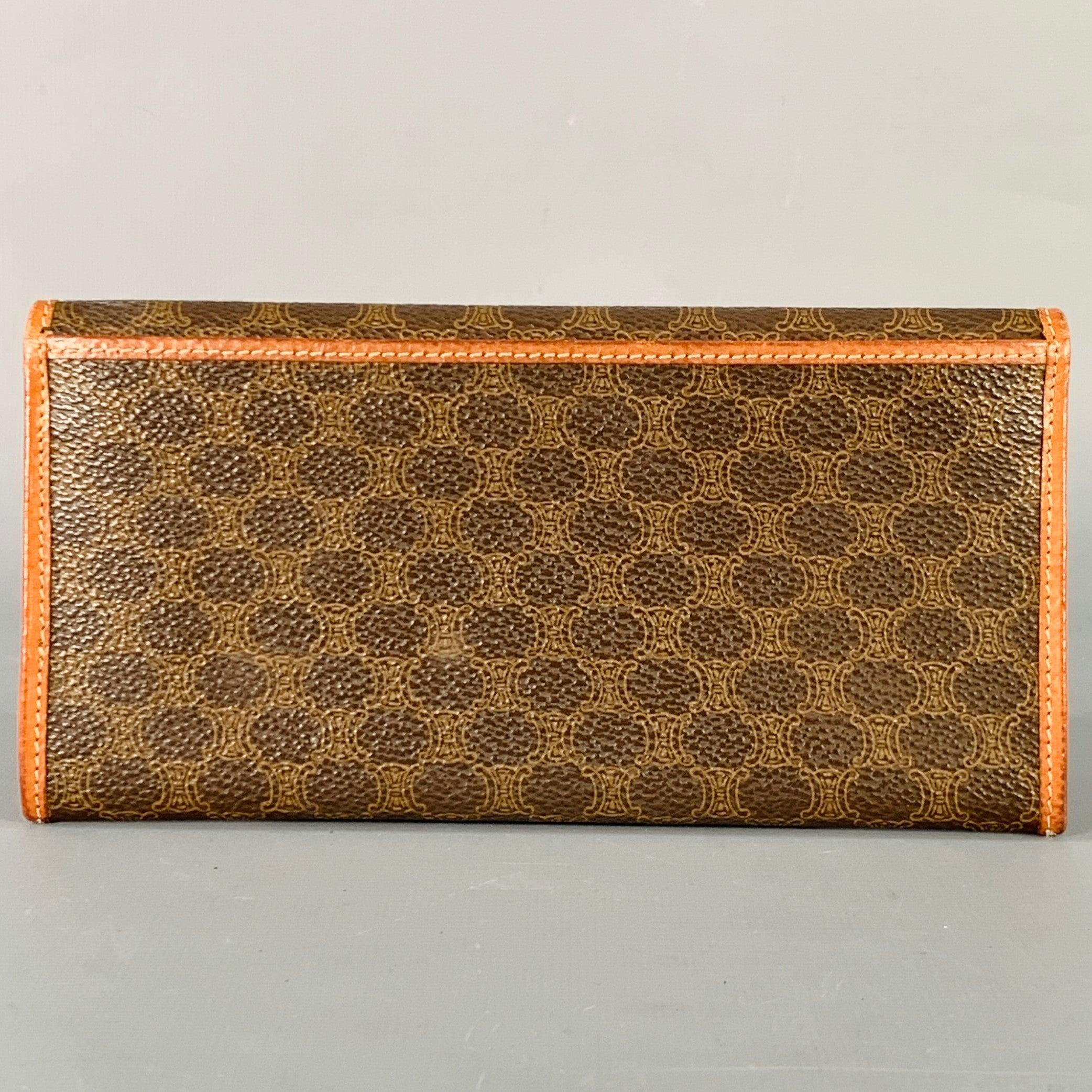 CELINE Brown Tan Logo Coated Canvas Checkbook Wallet In Excellent Condition For Sale In San Francisco, CA