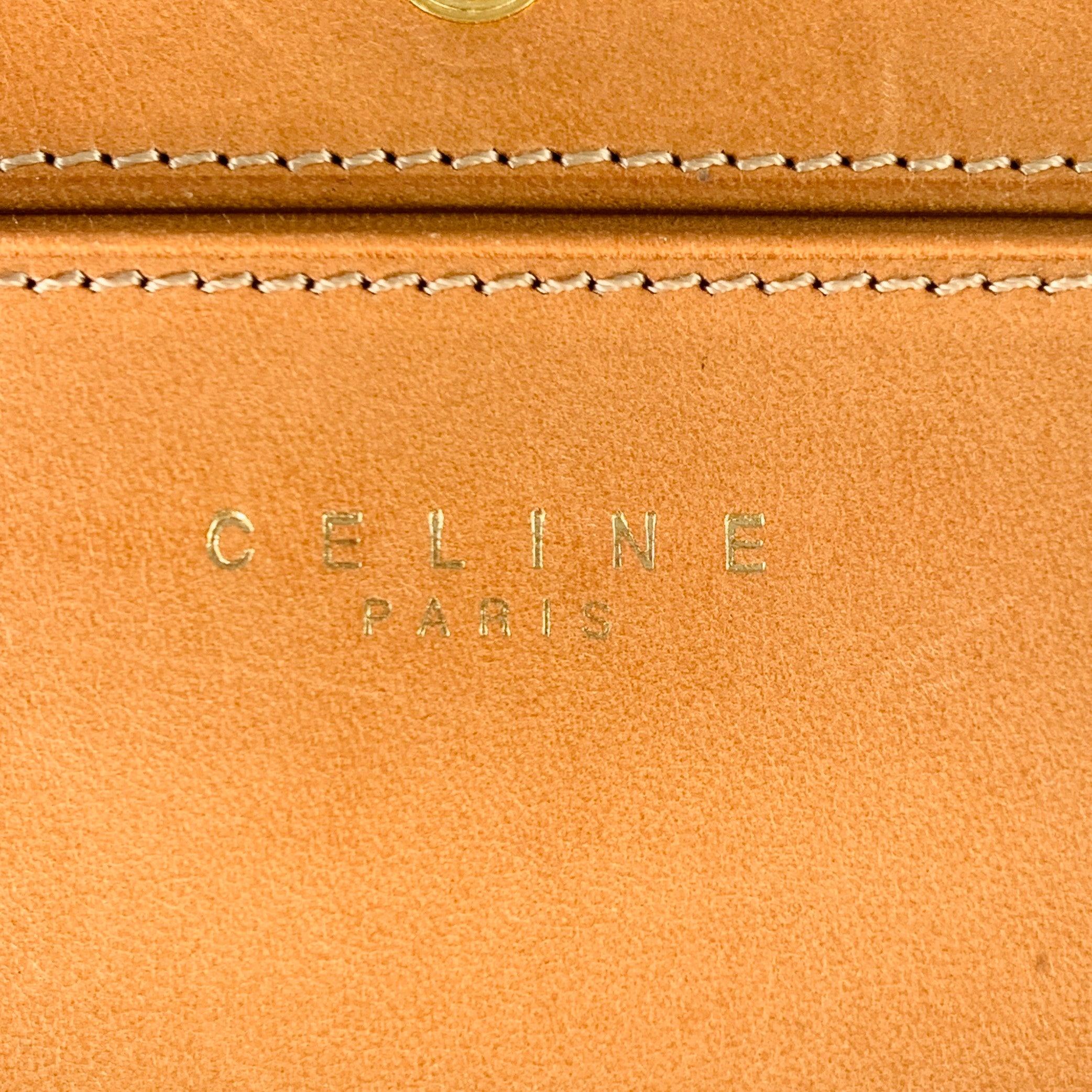 Men's CELINE Brown Tan Logo Coated Canvas Checkbook Wallet For Sale