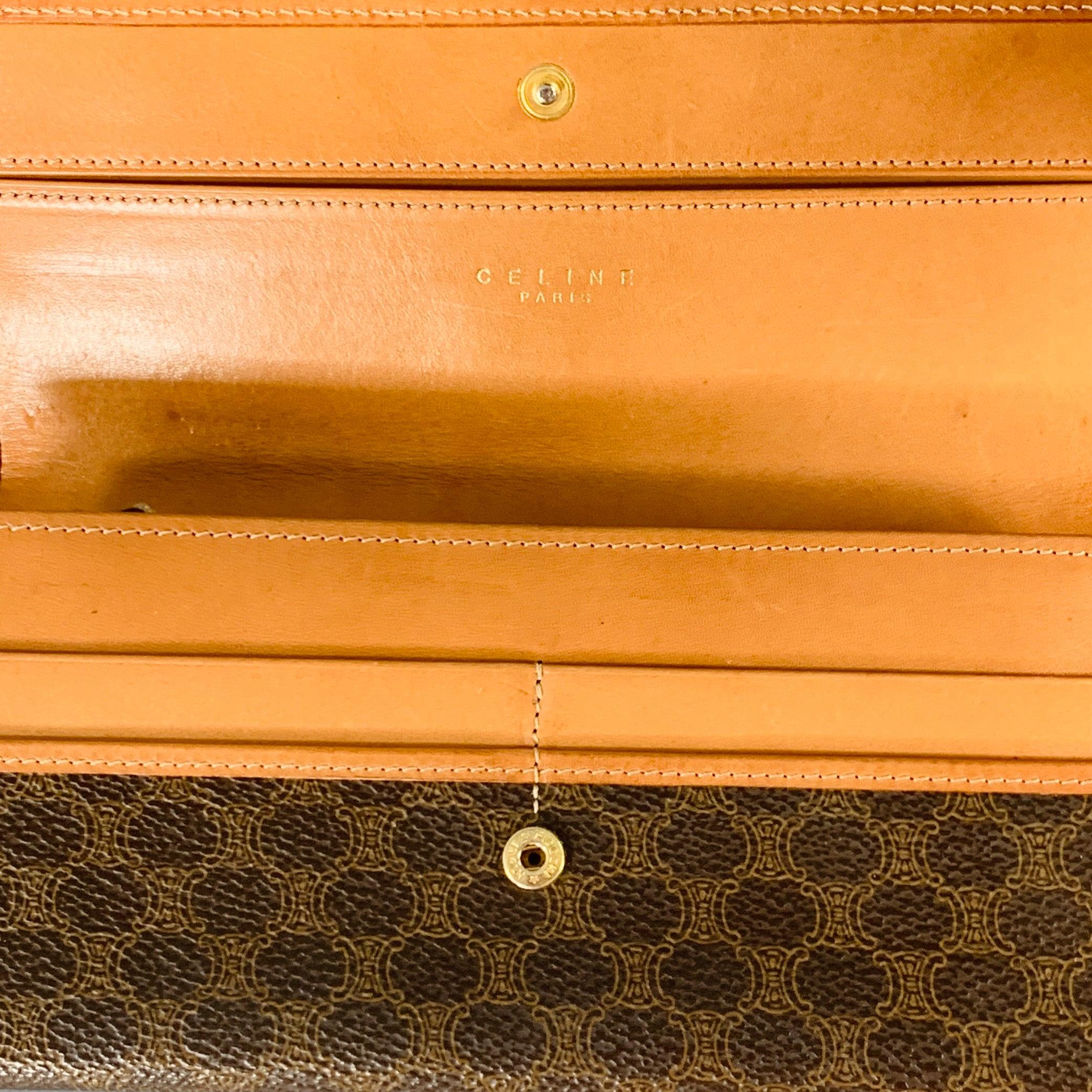 CELINE Brown Tan Logo Coated Canvas Checkbook Wallet For Sale 1