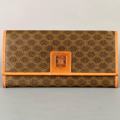CELINE Brown Tan Logo Coated Canvas Checkbook Wallet