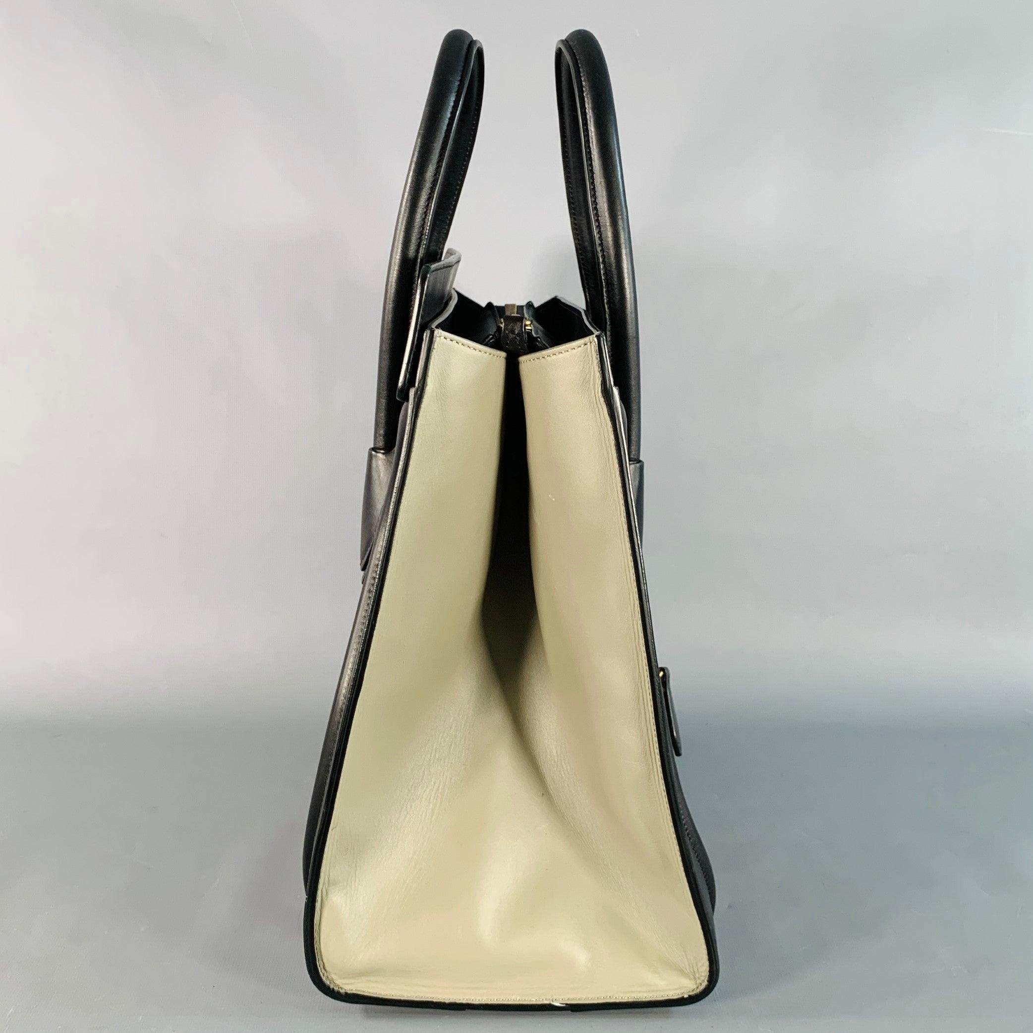 Women's CELINE Brown Taupe Color Block Leather Tote Handbag For Sale