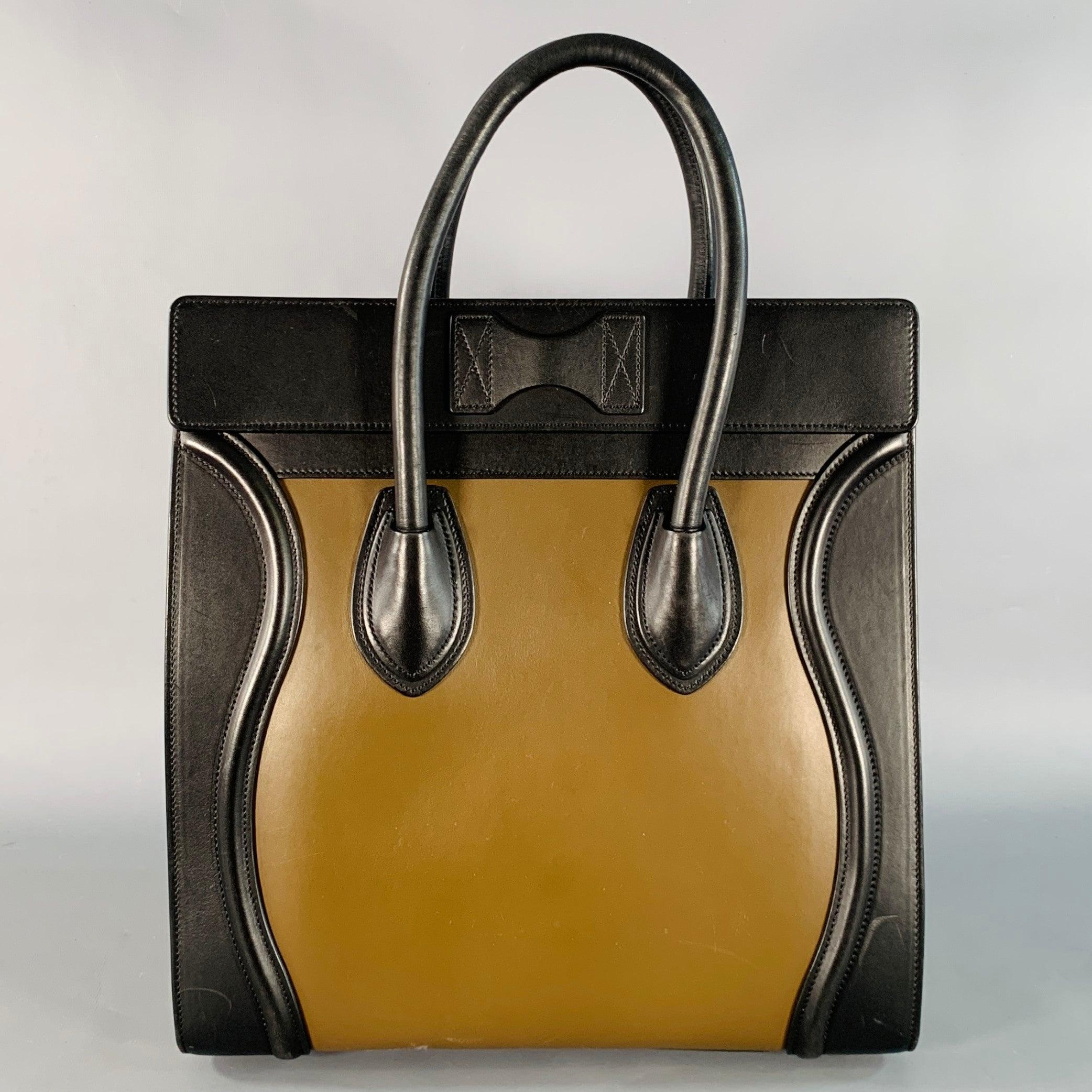 CELINE Brown Taupe Color Block Leather Tote Handbag For Sale 1