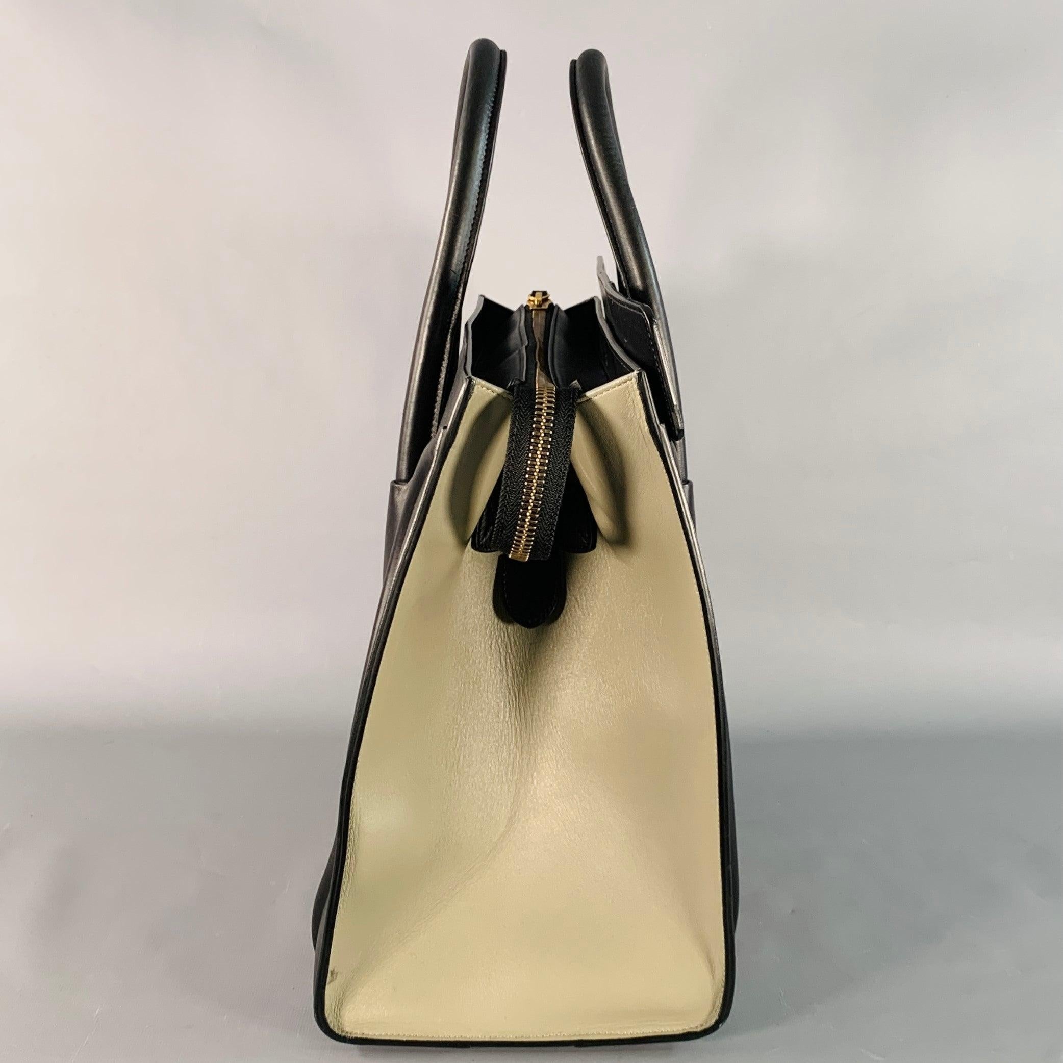 CELINE Brown Taupe Color Block Leather Tote Handbag For Sale 2