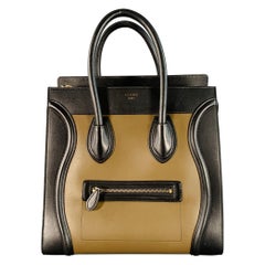 CELINE Brown Taupe Color Block Leather Tote Handbag