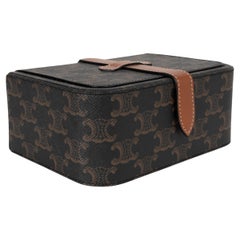 CELINE brown Triomphe canvas LARGE JEWELS CASE Bag