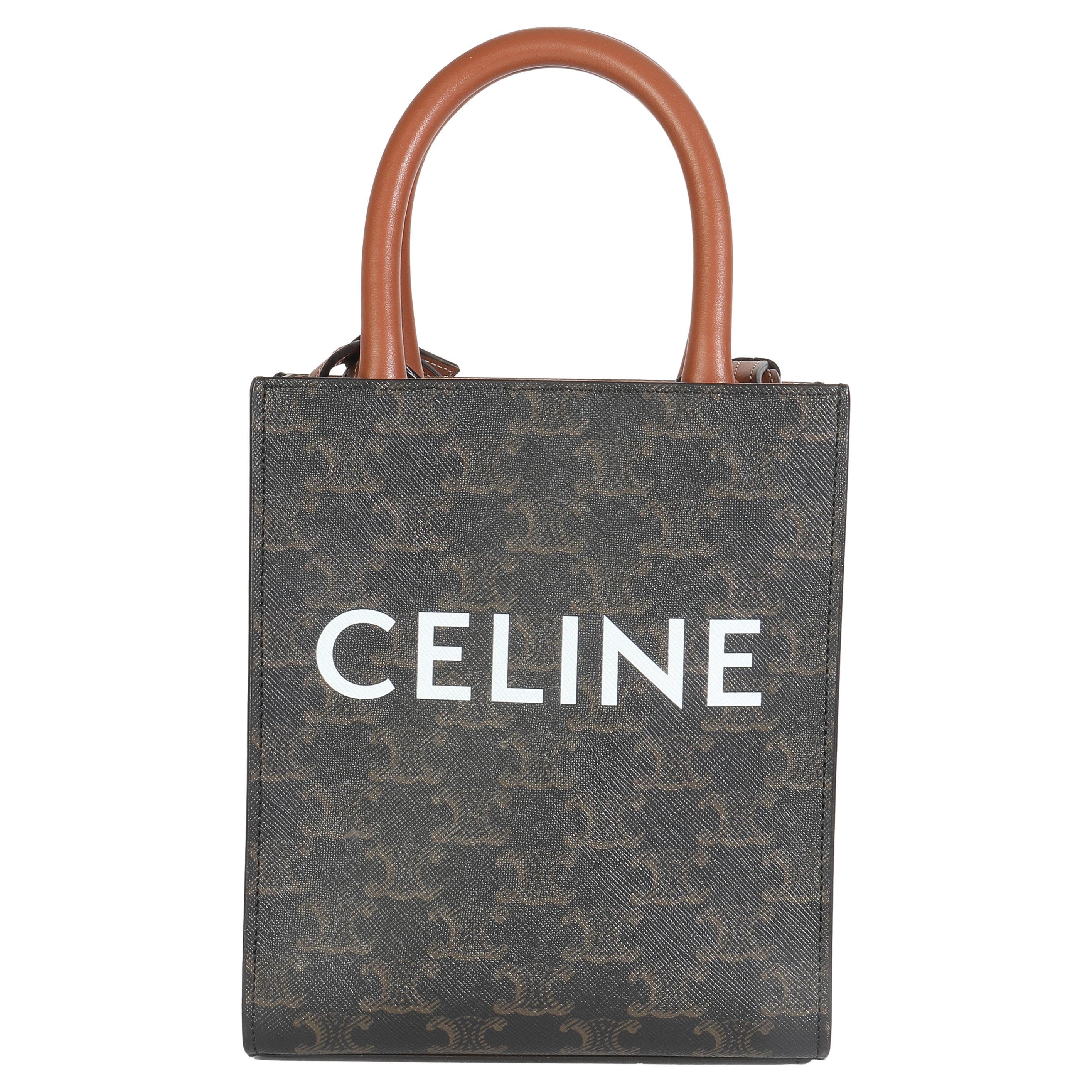 Celine Brown Triomphe Canvas  Mini Vertical Cabas en vente