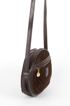 Celine Brown Triomphe Monogram Suede Shoulder Bag