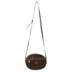 Celine Brown Triomphe Monogram Suede Shoulder Bag