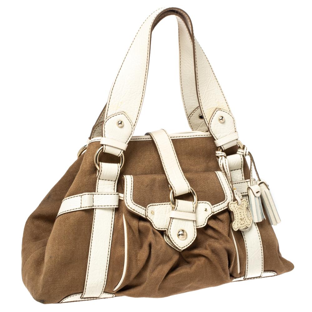 Celine Brown/White Canvas and Leather Boogie Tote 3