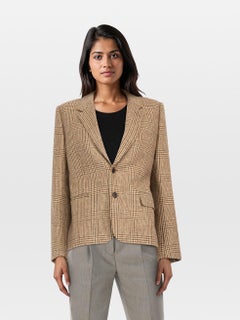 Blazer à carreaux en tweed de laine marron Céline Taille XL