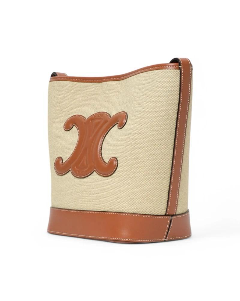 Beige Celine Bucket Cuir Triomphe Small Canvas Leather