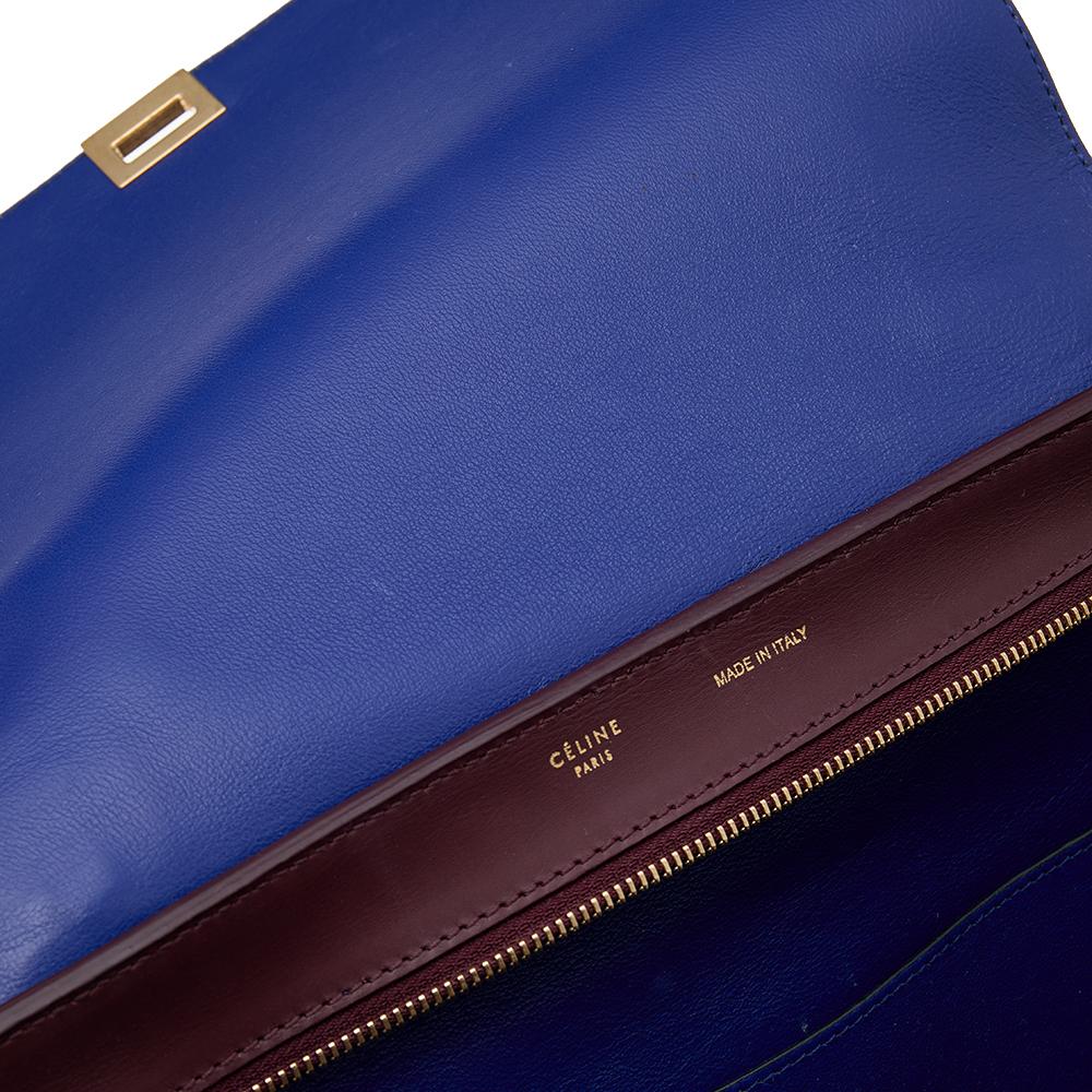 Celine Burgundy/Blue Leather And Suede Medium Trapeze Bag In Good Condition In Dubai, Al Qouz 2