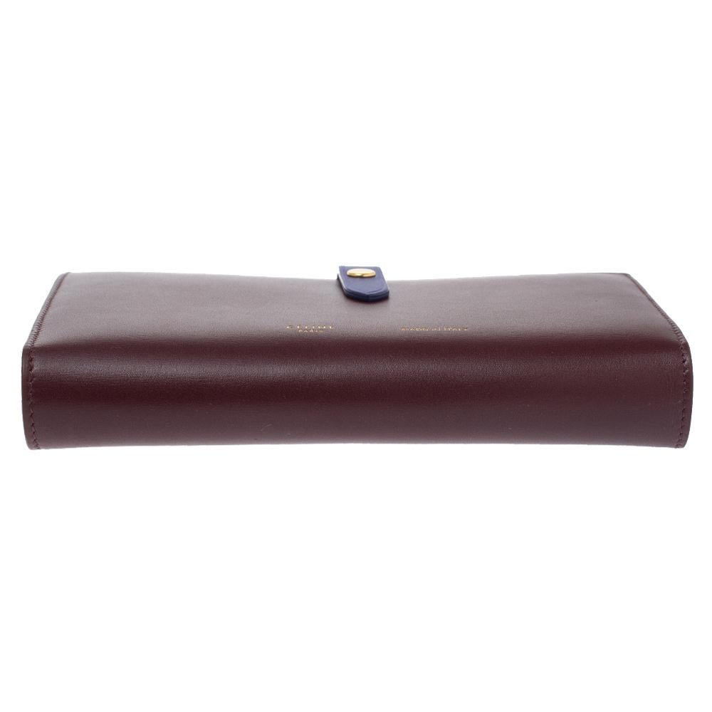 Black Celine Burgundy/Blue Leather Large Multifunction Strap Wallet