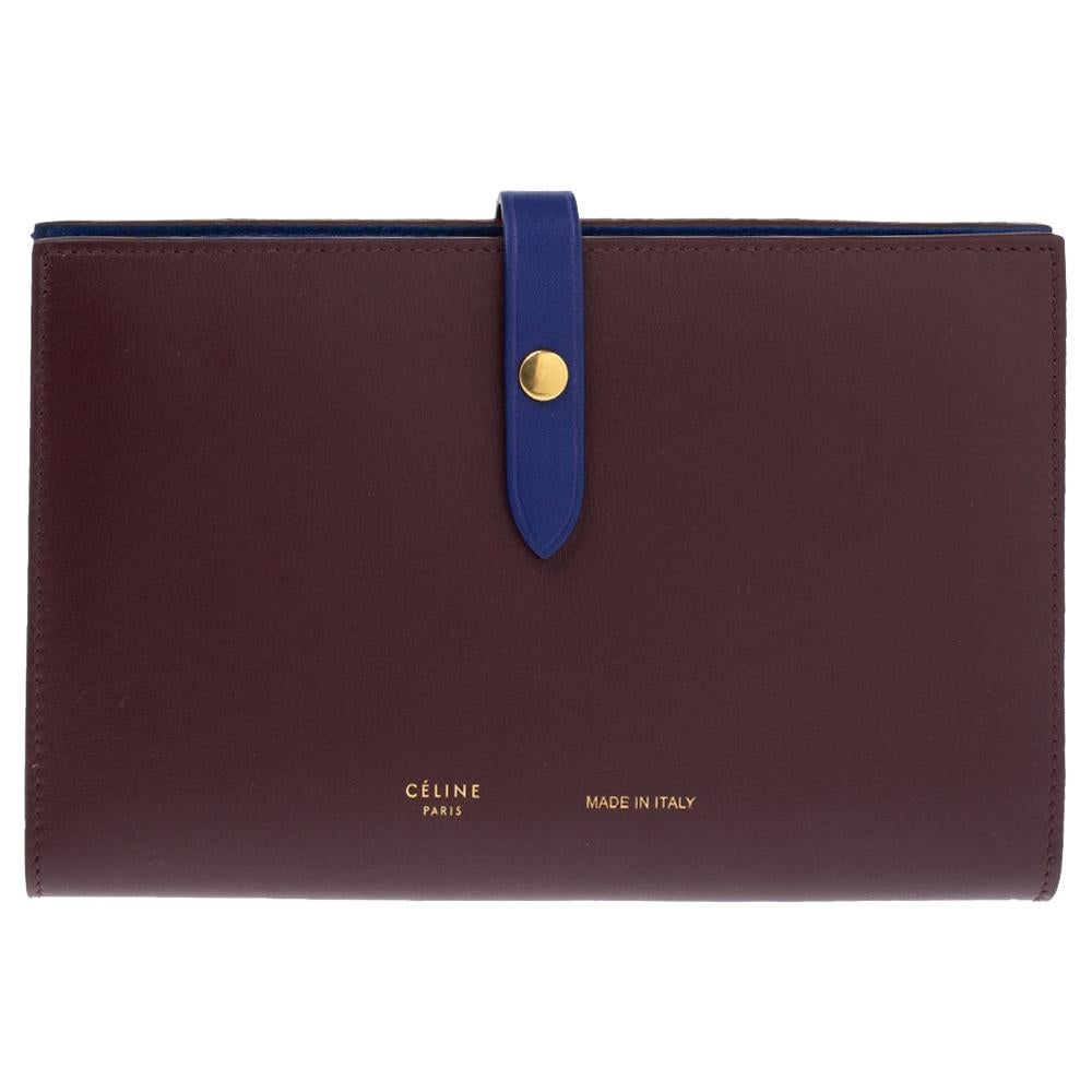 Celine Burgundy/Blue Leather Large Multifunction Strap Wallet